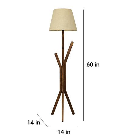 Cosmic Wooden Floor Lamp with Brown Base and Premium Beige Fabric Lampshade