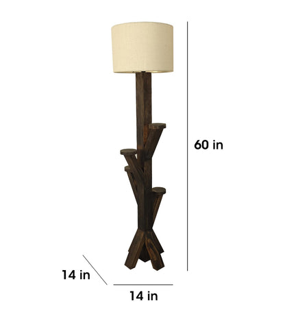 Eat Wooden Floor Lamp with Brown Base and Jute Fabric Lampshade