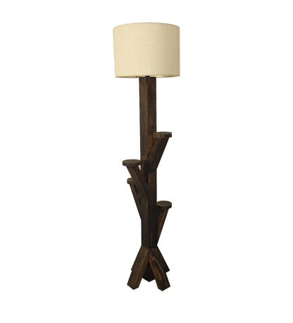 Eat Wooden Floor Lamp with Brown Base and Jute Fabric Lampshade