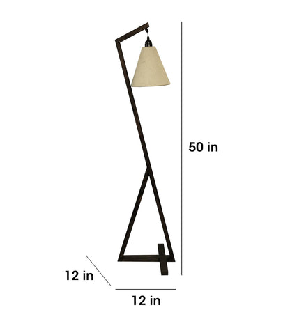 Play Wooden Floor Lamp with Brown Base and Beige Fabric Lampshade