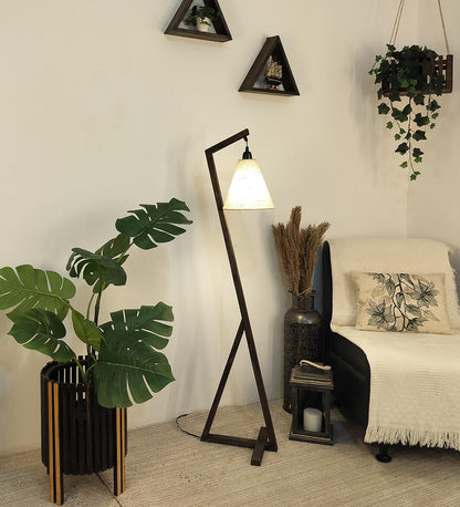 Play Wooden Floor Lamp with Brown Base and Beige Fabric Lampshade