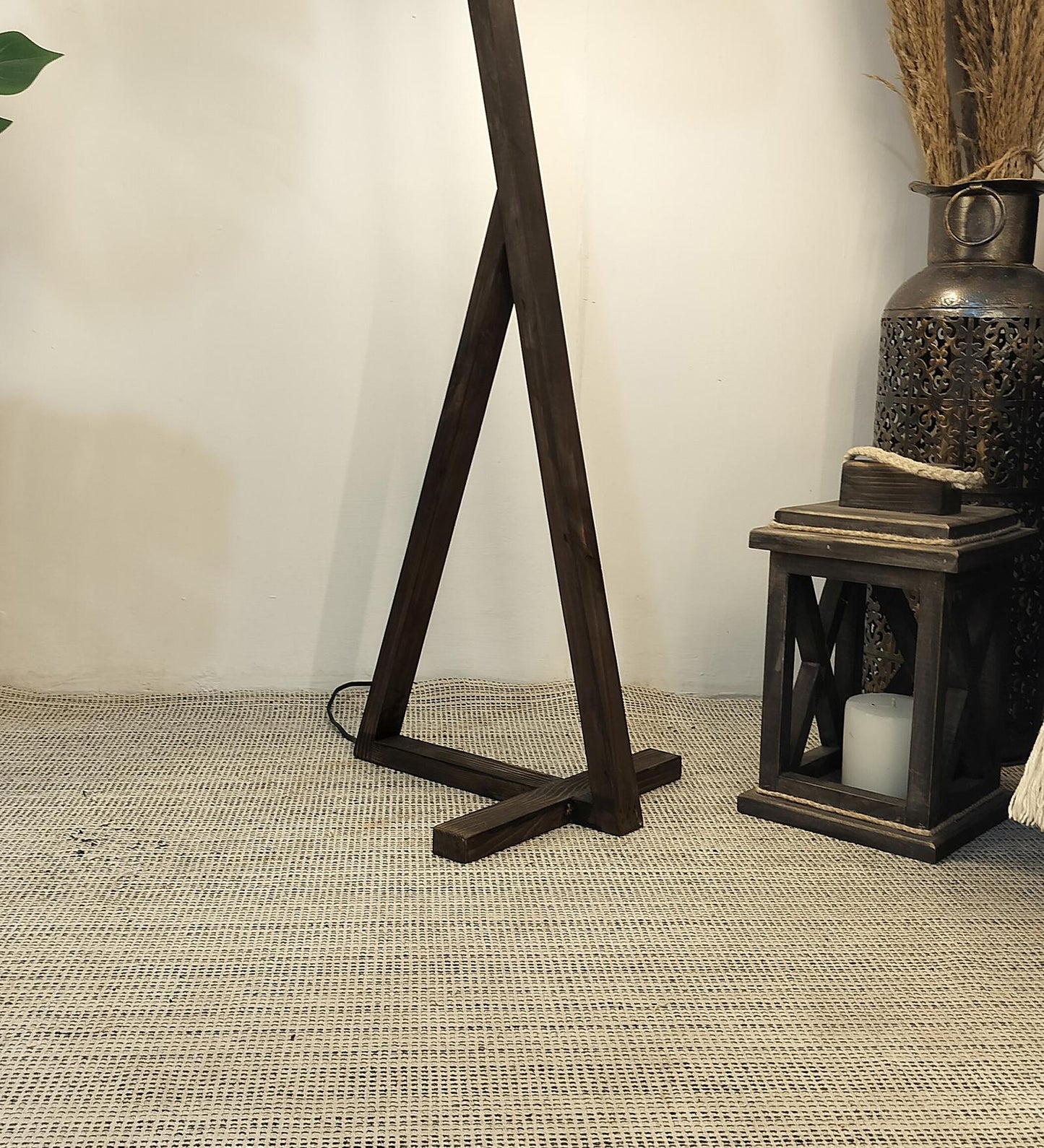 Play Wooden Floor Lamp with Brown Base and Beige Fabric Lampshade