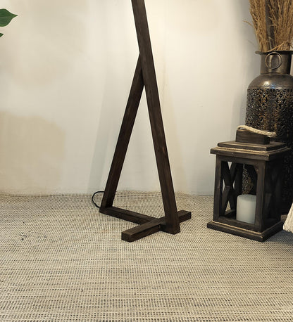 Play Wooden Floor Lamp with Brown Base and Beige Fabric Lampshade