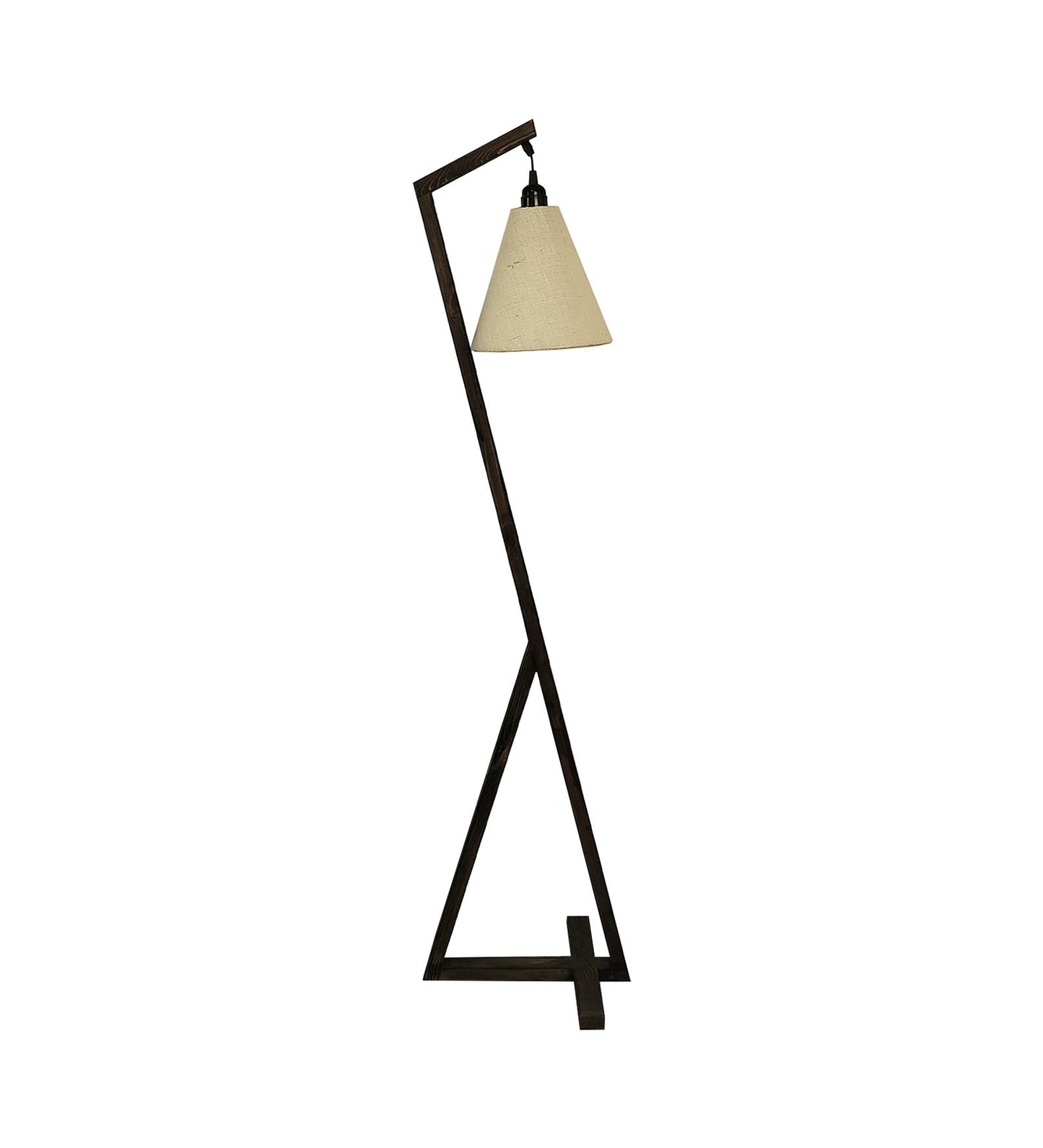 Play Wooden Floor Lamp with Brown Base and Beige Fabric Lampshade
