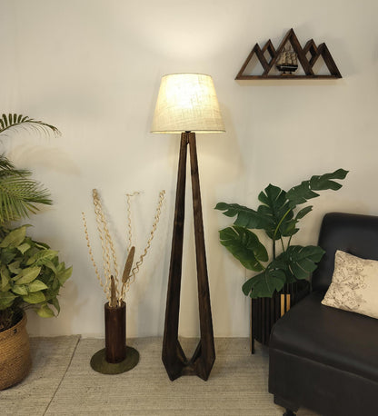 Mind Wooden Floor Lamp with Brown Base and Jute Fabric Lampshade