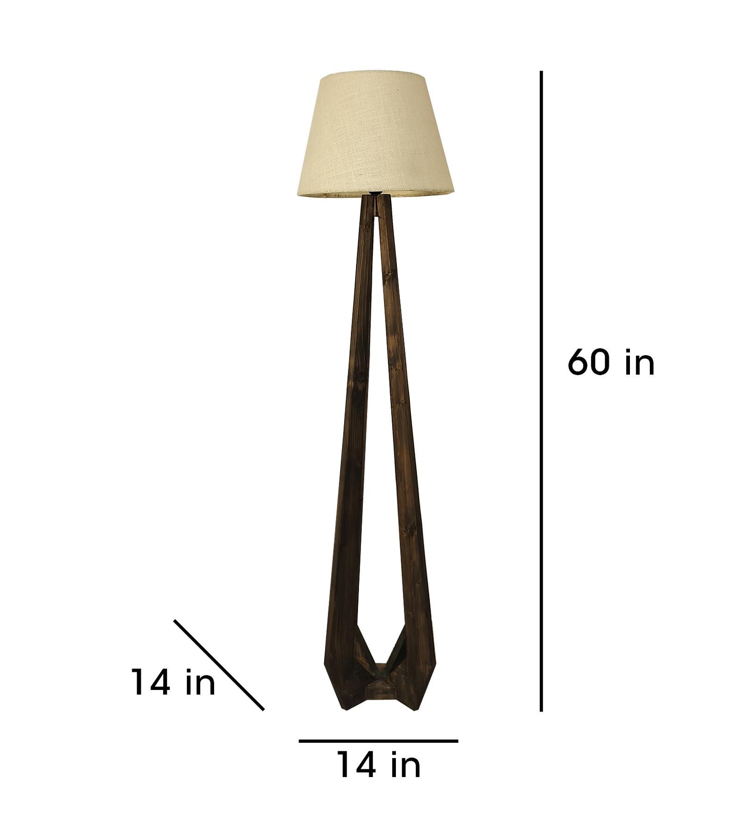 Mind Wooden Floor Lamp with Brown Base and Jute Fabric Lampshade