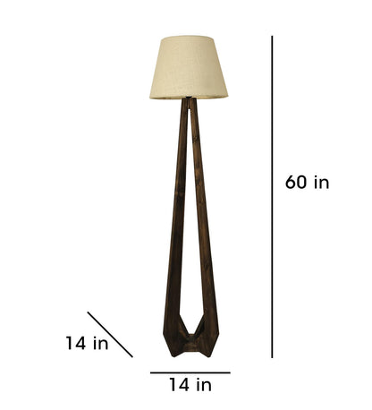 Mind Wooden Floor Lamp with Brown Base and Jute Fabric Lampshade
