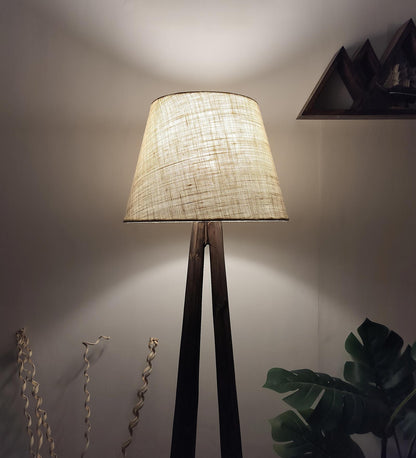 Mind Wooden Floor Lamp with Brown Base and Jute Fabric Lampshade