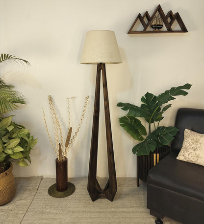 Mind Wooden Floor Lamp with Brown Base and Jute Fabric Lampshade