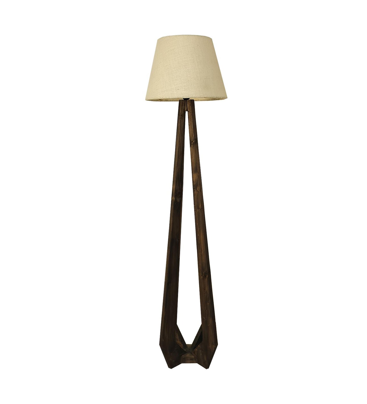Mind Wooden Floor Lamp with Brown Base and Jute Fabric Lampshade