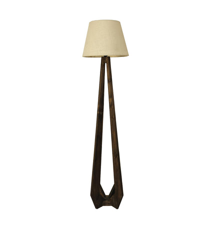 Mind Wooden Floor Lamp with Brown Base and Jute Fabric Lampshade