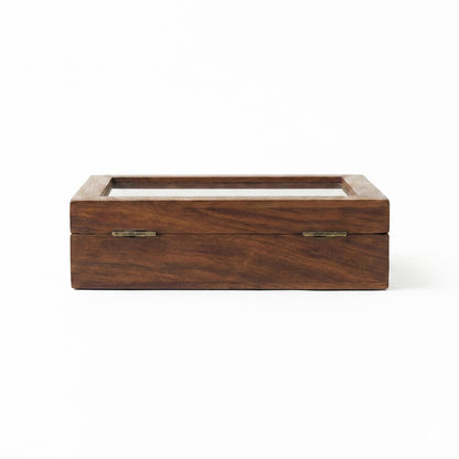 Woodfit Premium Square 9-Compartment Solid Sheesham Wood Masala Box with Glass Top and Wooden Spoon