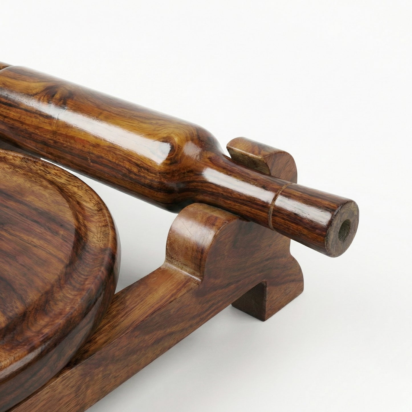 Woodfit Handcrafted Solid Sheesham Wood Chakla Belan Set with Integrated Storage Stand