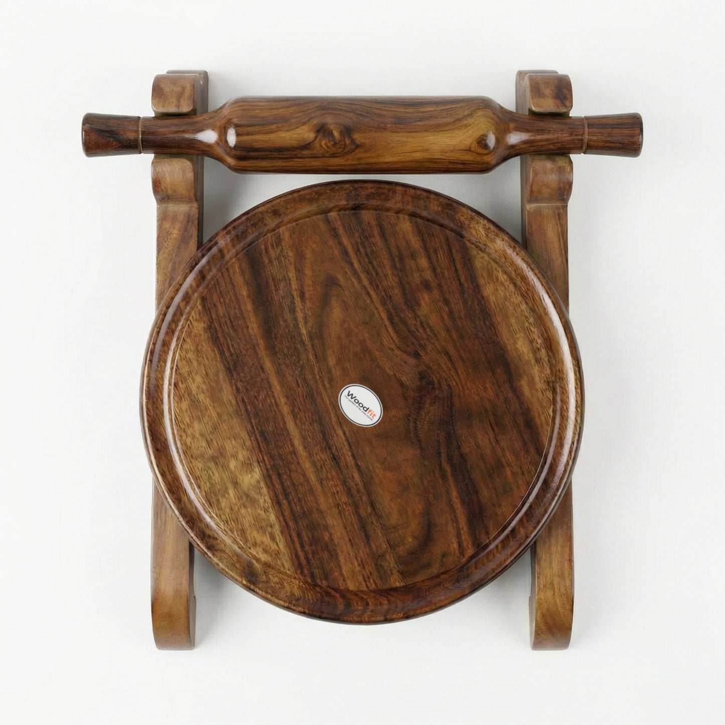 Woodfit Handcrafted Solid Sheesham Wood Chakla Belan Set with Integrated Storage Stand